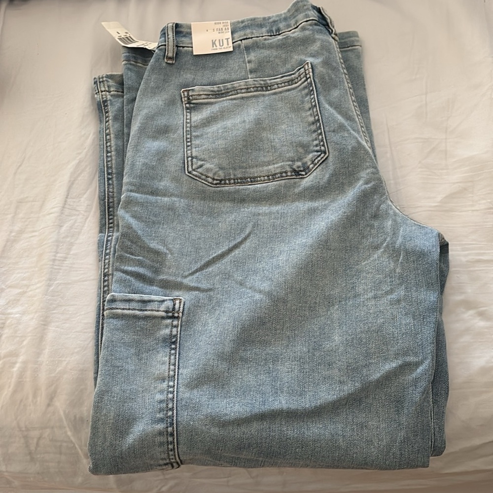 Kut from the kloth light wash cargo wide leg jeans. Didn’t fit.